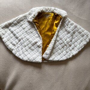 Oshkosh Faux-Fur Cape Shawl Quilted Ivory with Gold Lining